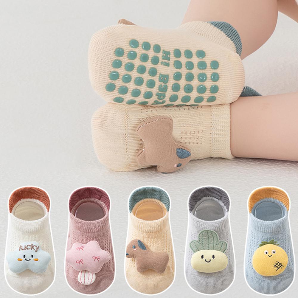 1 Paar Baby rutschfeste Bodensocken, Ultra dünke Netz-Cartoon Knöchelsocken, Nahtlose Flachzehen Anti-Rutsch Silikon-Griffe Kleinkindsocken für 0-3 Jahre