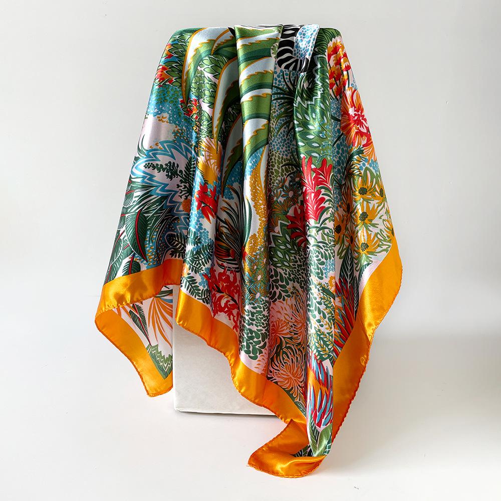 2025 European and American fashion temperament shawl flying bird flower printing square scarf versatile celebrity simulation silk scarf scarf 90*90