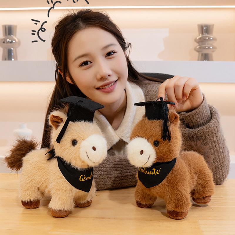1Pc 28cm Happy Foal Graduation Doll Plush Toys Kawaii Horse with Graduation Cap for Student Graduate Gifts
