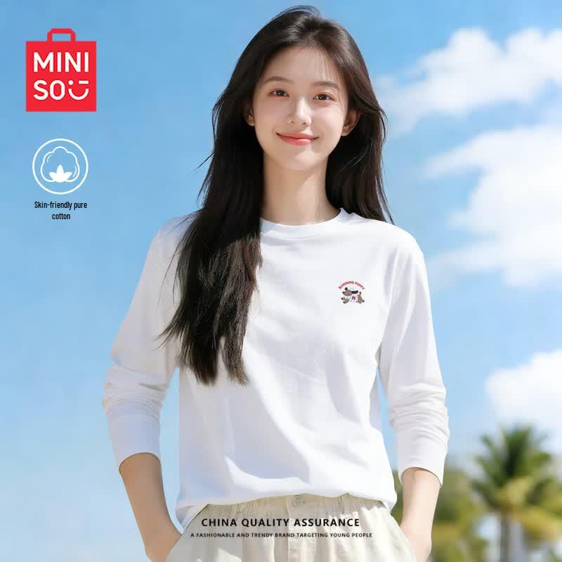 MINISO Women's Loose Fit Long-Sleeve Cotton T-Shirt