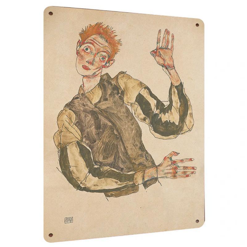 

Egon Schiele Style Abstract Portrait Metal Wall Art Modern Expressionist Home Decor Iron Painting 20x30cm（7.8x11.8inch）