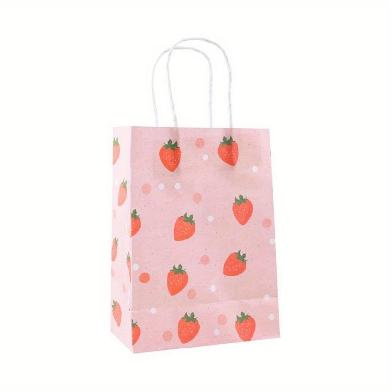 6pcs Pink Strawberry Pattern Tote Bag Girls Party Paper Gift Packaging Bag Strawberry Birthday Party Supplies Kids Favors Bag