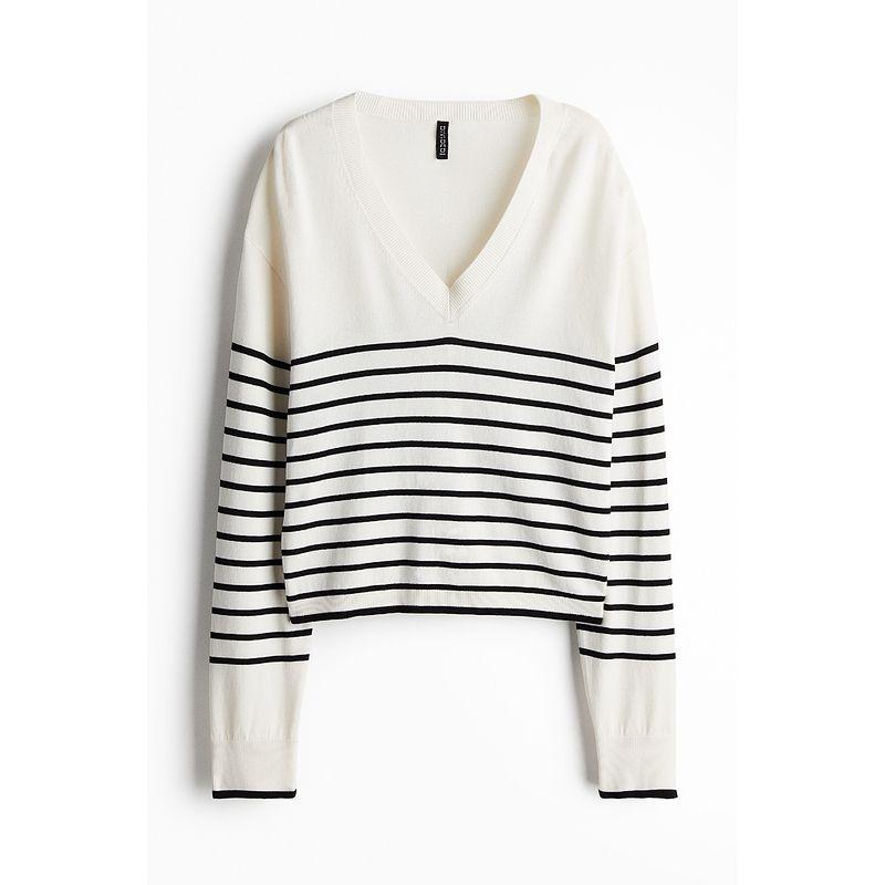 

HM Женская одежда Шерстяной свитер Летняя свободная базовая футболка Внутренняя одежда Тонкая вязка V-образный вырез Длинный рукав Пуловер 1229908