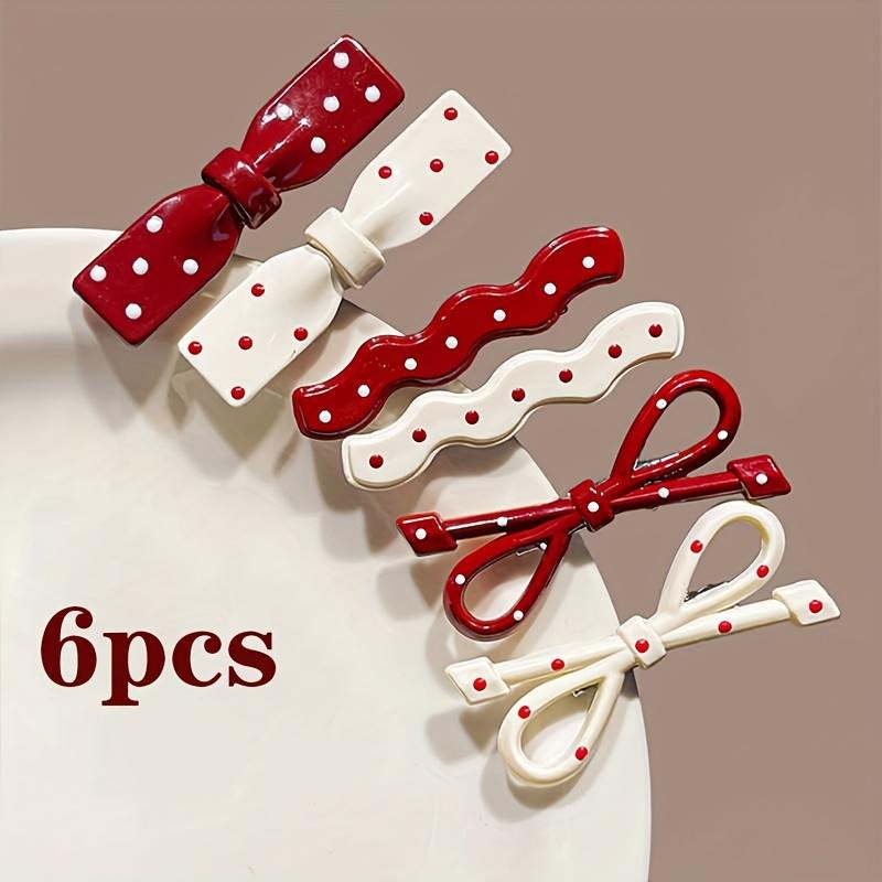 

Set of 6 Vintage Red Polka Dot Hair Clips with Sweet Bow Design, Suitable for Bangs And Side Hair, Cute Korean Style Hairpins for Women 6pcs set-【A】