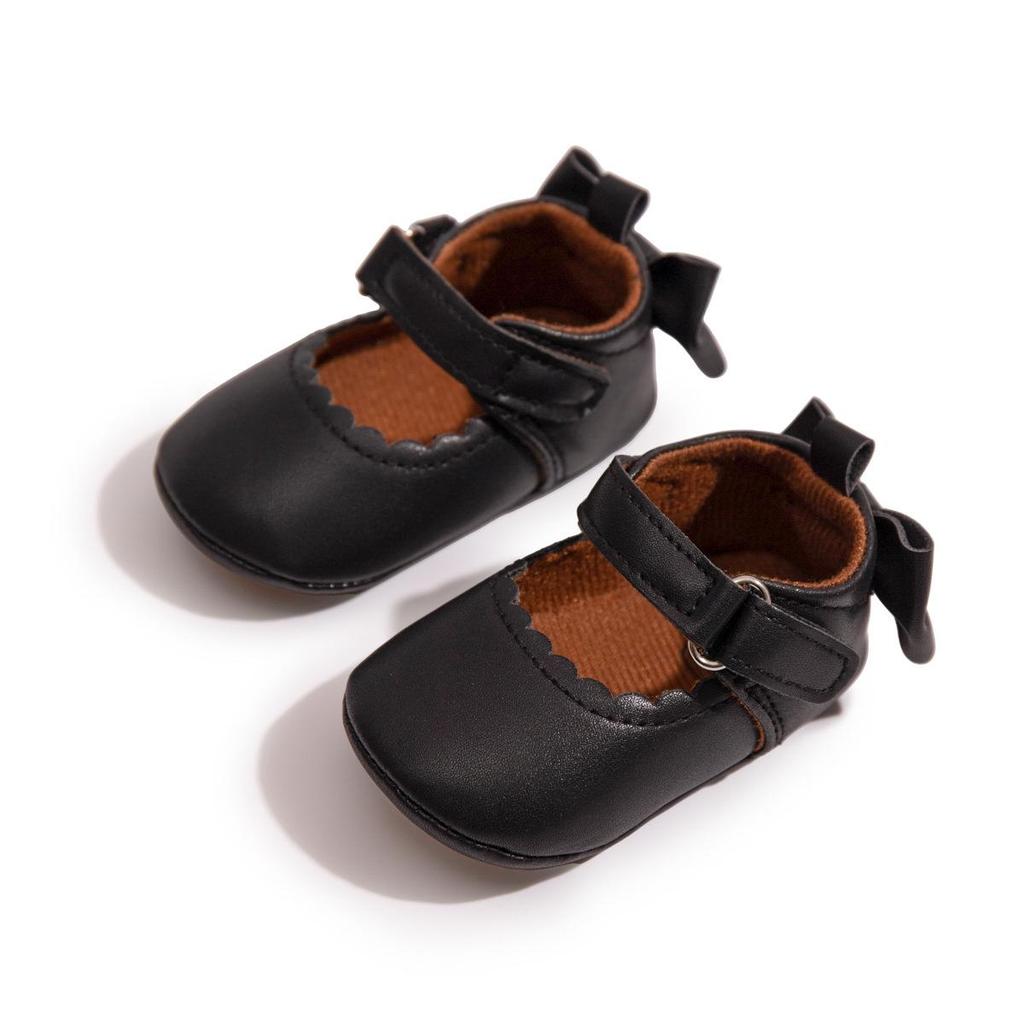 New Baby Girl Leather Bowknot Princess Shoes with Non-Slip Rubber Sole
