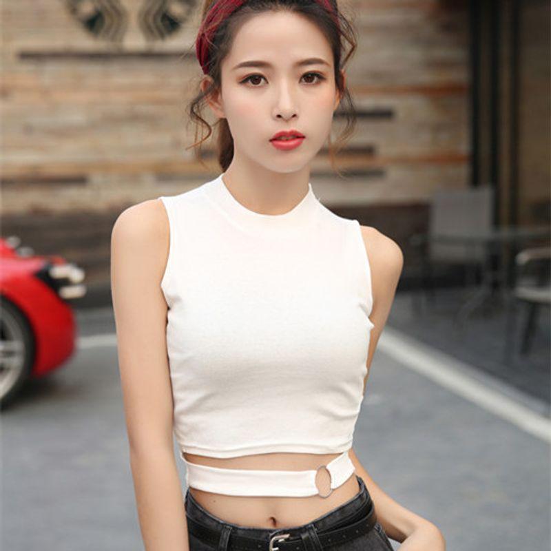 

European and American Women s Clothing Cut Out Ring Short INS Jazz Dance Pure color (white) All yards