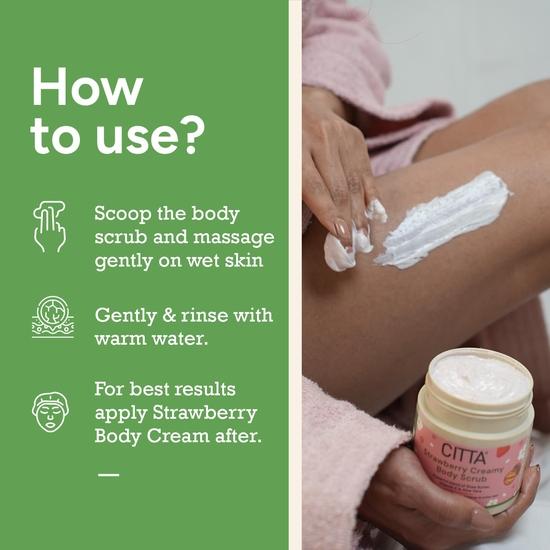 CITTA Strawberry Creamy Body Scrub For Tan & Dead Skin Removal | Exfoliating Body Polish For Men & Women | Hydrating Scrub| 100 Gm
