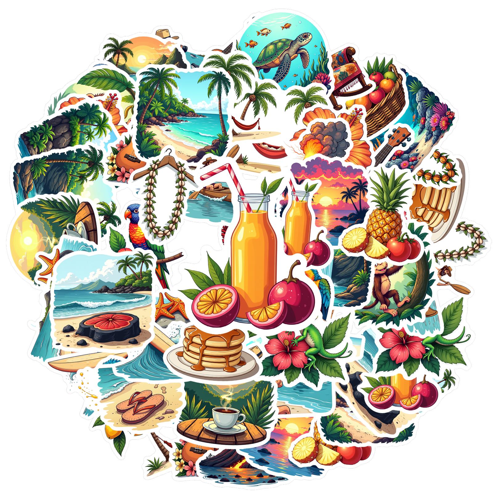

35-70pcs Tropical Hawaiian Theme Stickers Aesthetic Decals Phone Notebook Suitcase Laptop Fridge Stationery Wall Sticker