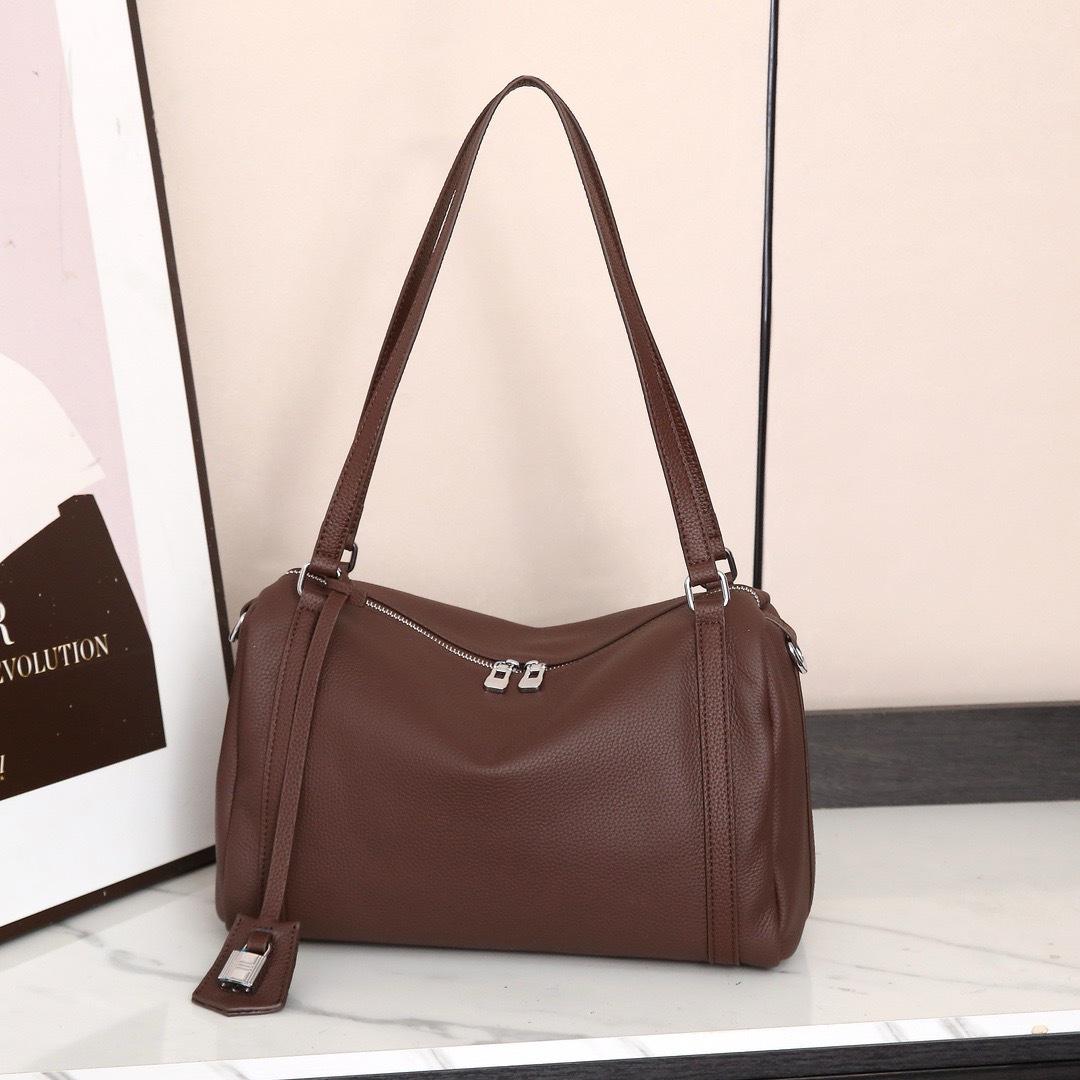 

2025 Сумка-бостон из коровьей кожи высшего качества: Сумка кроссбоди из натуральной кожи для женщин, легкая, с большой вместимостью 32x15x19 cm кофейный
