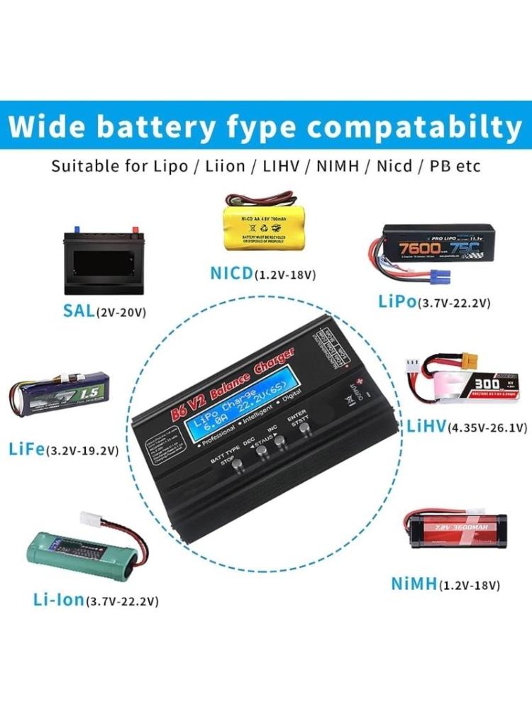 B6 Battery Balance Charger 80W 6A for 1-6S Batteries Compatibles NiCd NiMH and More Upgraded B6V2