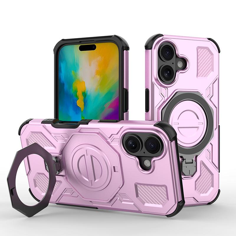 KEYSION Shockproof Magnetic Case for iPhone 16 Pro Max Upright Live Metal Ring Stand Phone Cover for iPhone 15 Pro Max