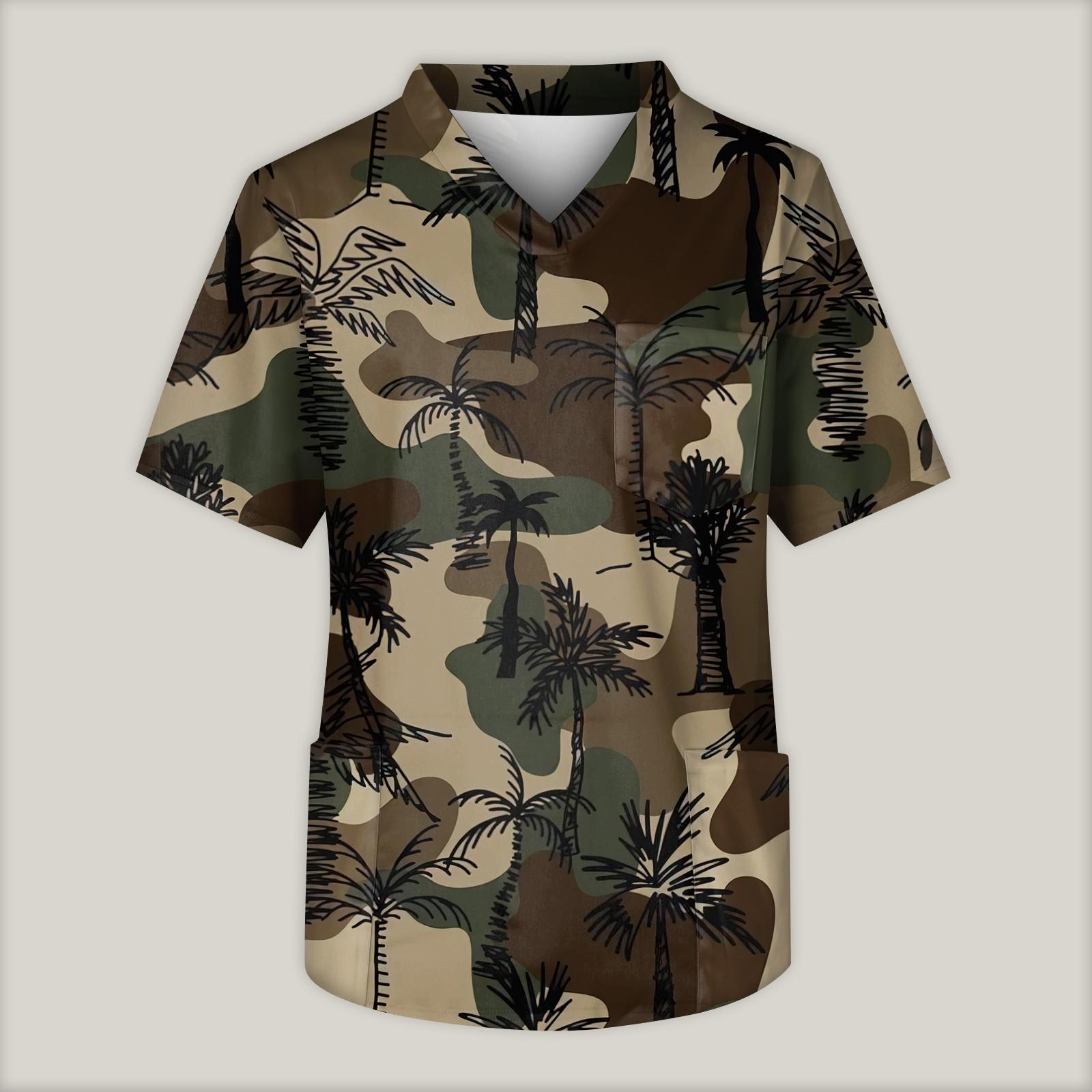 

Мужская рабочая блузка с короткими рукавами и v-образным вырезом с принтом, топ с нагрудным карманом M