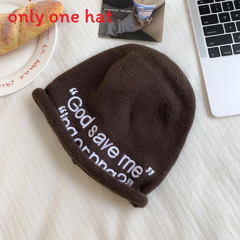 Knit Beanie Hat For Women With Alphabet Print Warm Winter Style