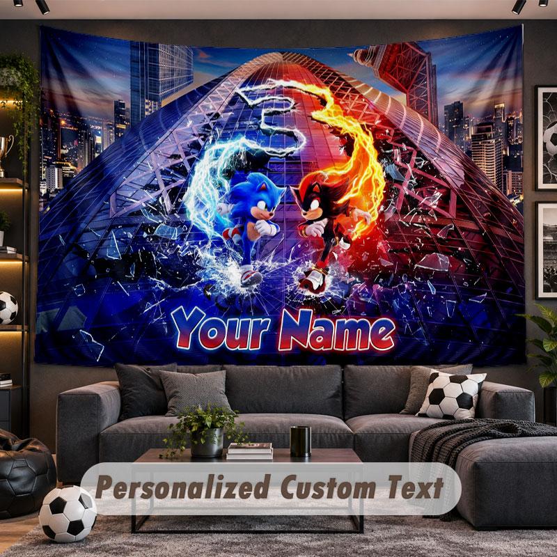 Wall Hanging Tapestry Custom NameSonic Pattern Personalized Printed Fabric Wall Decor