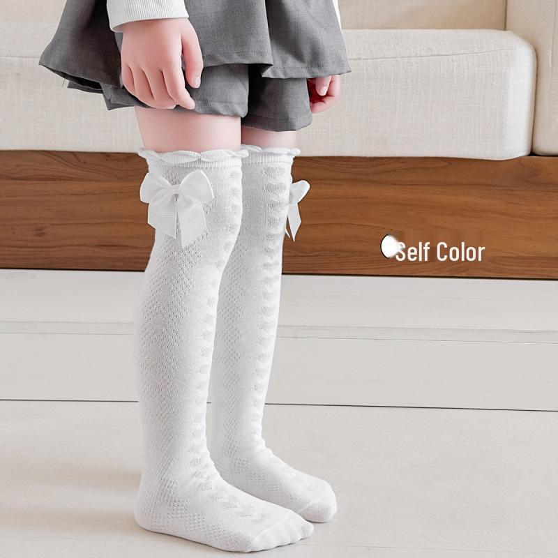

Girls Heart-Shaped Mosquito Repellent Calf Socks - Spring/Summer Long Slouch Design for Babies & Children. 35CM Long білий