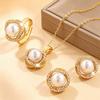 Winding Three-piece Light Luxury Pearl Rhinestone Set High-end Temperament Necklace Ring Earrings Fashion Versatile Jewelry