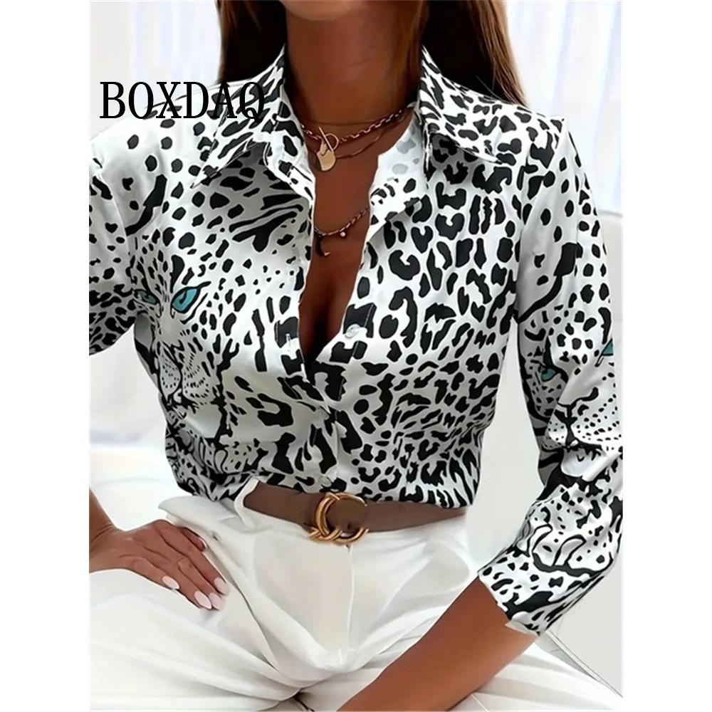 Leopard Print Pattern Lapel Button Women s Shirt 3D Printed Casual Fashion Long Sleeve Button Shirts New Spring Clothes Top S