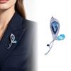 Women Brooch Blue Leaf Zinc Alloy Pin with Rhinestone Inlays Dazzling Sweater Coat Dress Badge Versatile Jewelry Accessory
