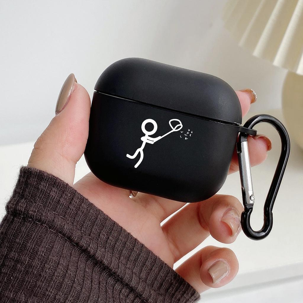 funny Cute Cartoon Matchman With Hook For Airpod Pro 3 Pro2 Black Cover Soft Silicone Case for Apple Airpods 2 1 Earphone Cases