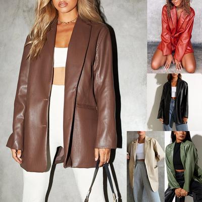 Damen Lederjacke Herbst und Winter Neue Lederjacke Lässige warme Anzugjacke Damen