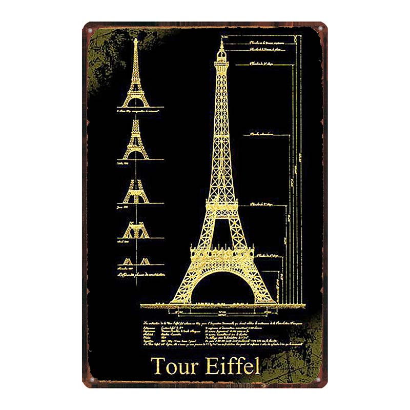 YZFQ Paris  Champagne Plaque Metal Vintage Wine Tin Sign  Travel Souvenir  Wall Bar Art Restaurant Home Decor 30X20CM DU-6307A
