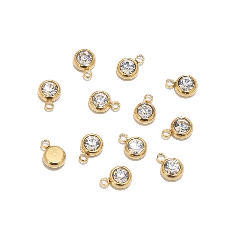 

18K Electroplated Zircon Round Pendant Necklace, Stainless Steel, Handmade DIY Charm 6mm