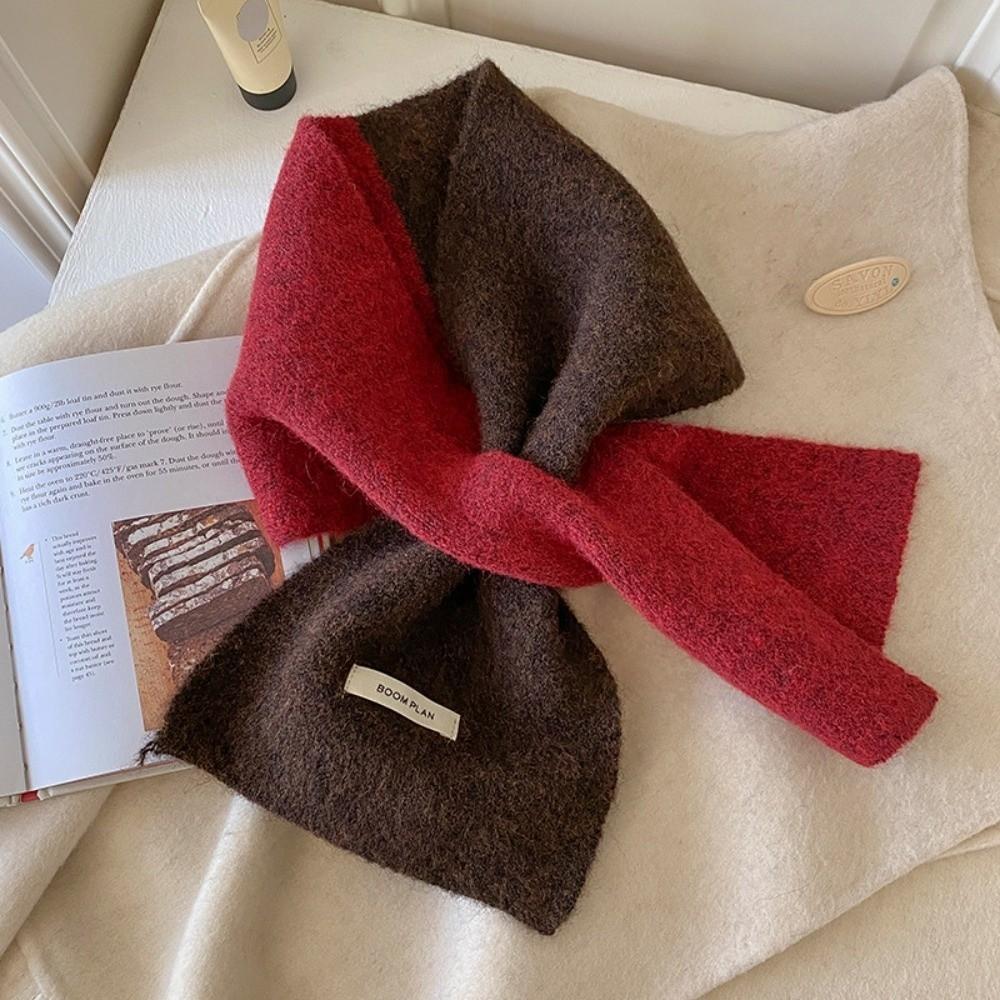 Knitted Cross Scarf Two-Tone Color Lazy Neck Warmer Stylish Knitted Scarf  For Women