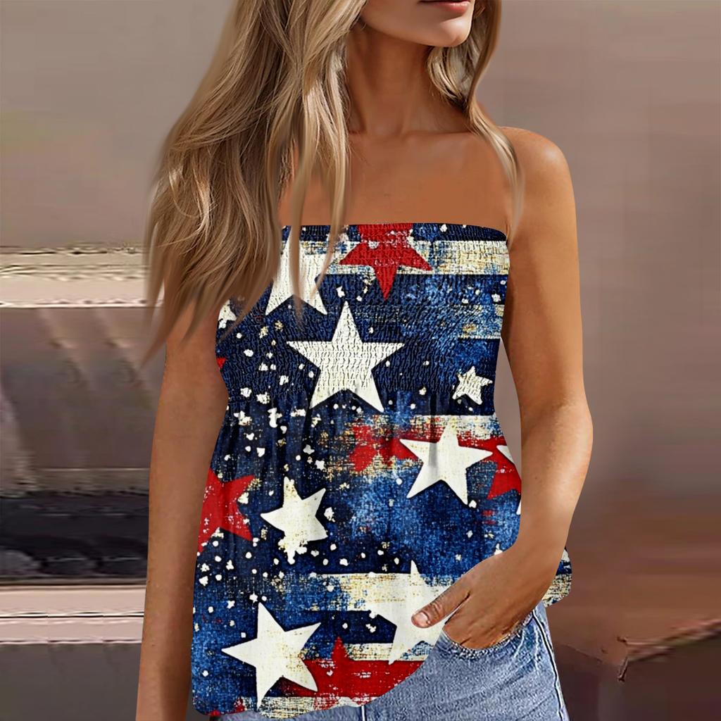 Tube Tops For Women,Cute Sexy Off Shoulder Print Sleeveless T-Shirt