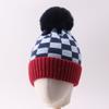 Autumn and winter new wool hat new color matching checkerboard plaid hairball pullover hat warm knitted hat