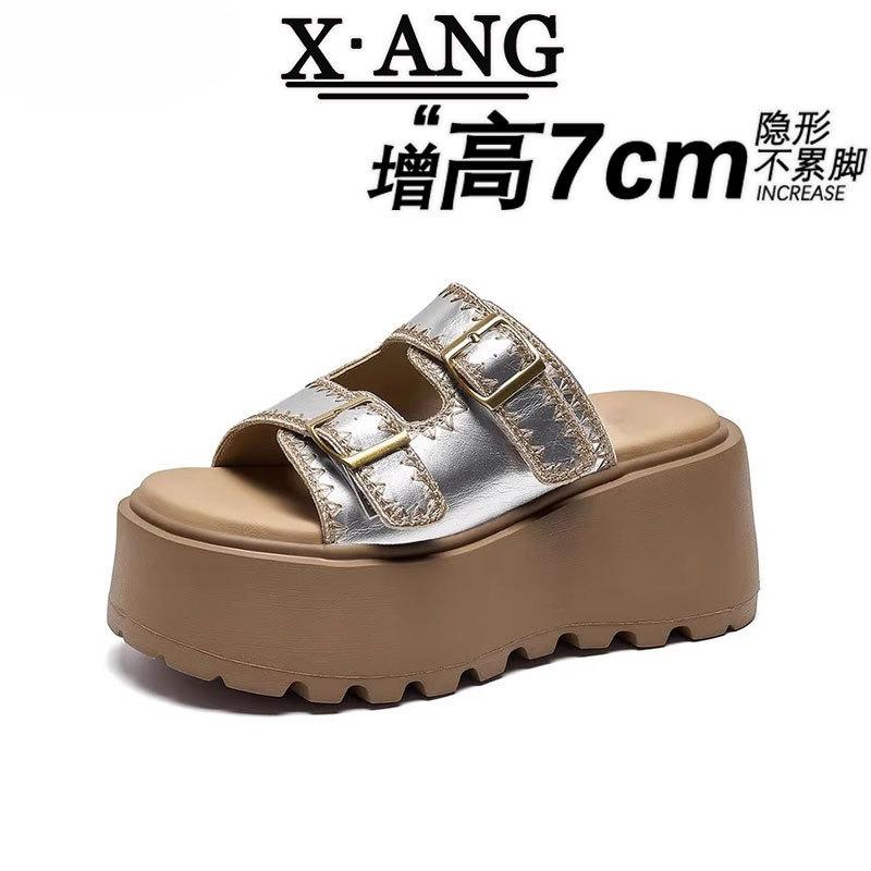 

cm thick bottom heightening leather women s cool slippers can be worn outside in summer, slippers for small people, cool slippers for women 40