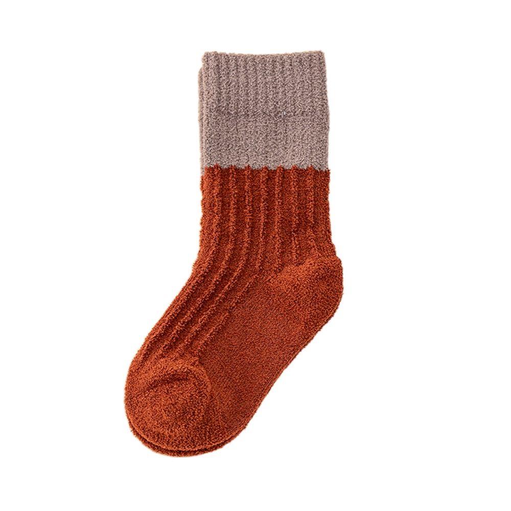 

Patchwork Color Kids Indoor Socks Autumn Winter Mid Tube Socks Floor Socks Striped Socks Kids Socks L-brown and red (4-6)