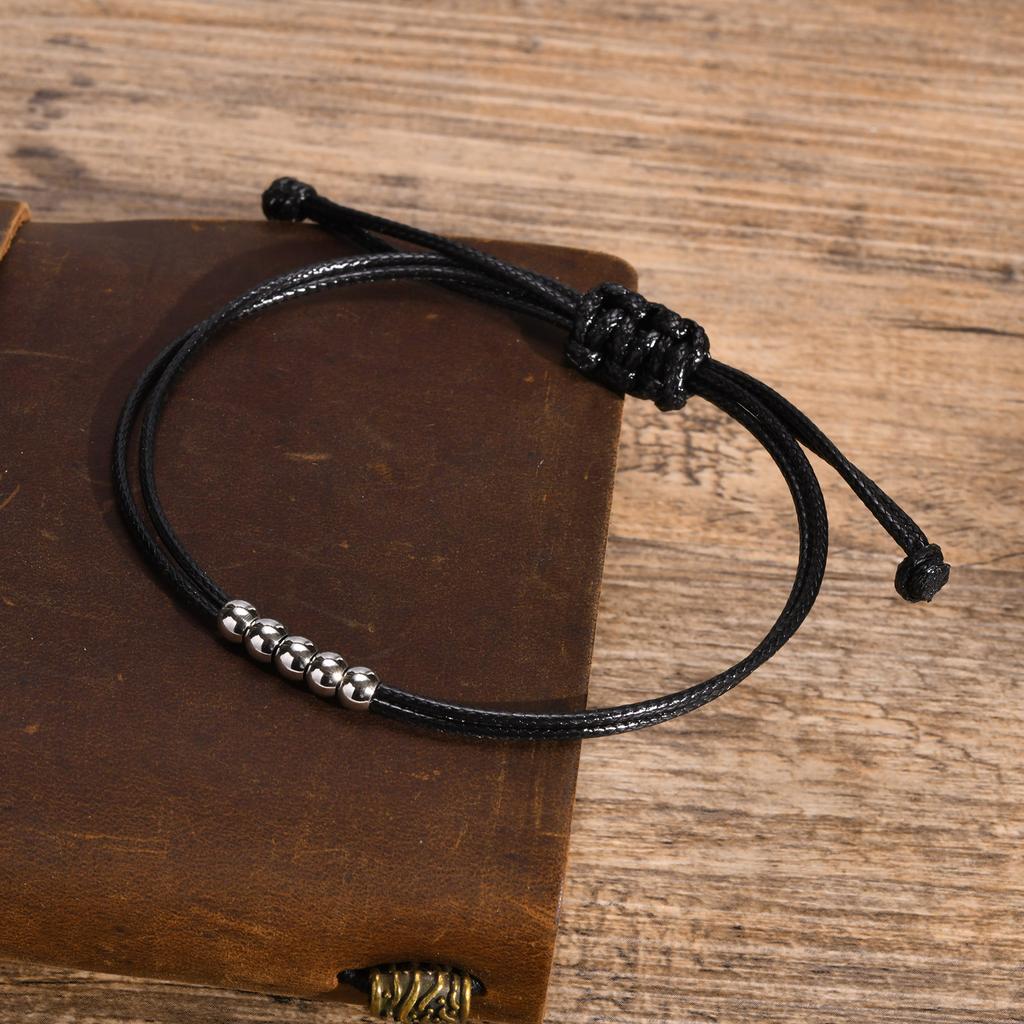 Men's Stylish Black Rope Chain Ankle Bracelets for Boys,Waterproof Stainless Steel Feather Beads Charm Anklet,Foot Gifts Jewelry