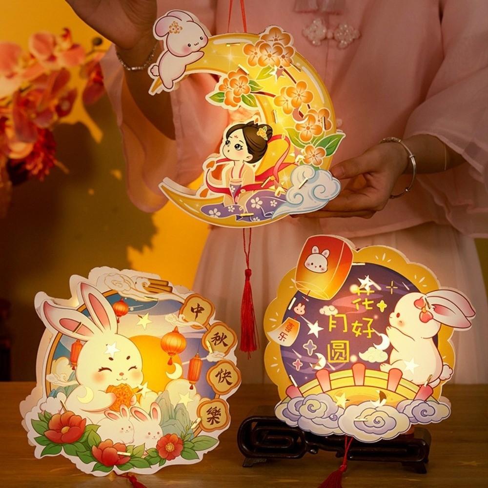 Cartoon Rabbit Lanterns Glowing Lantern DIY Material Package Mid-Autumn Festival Lantern  Kids