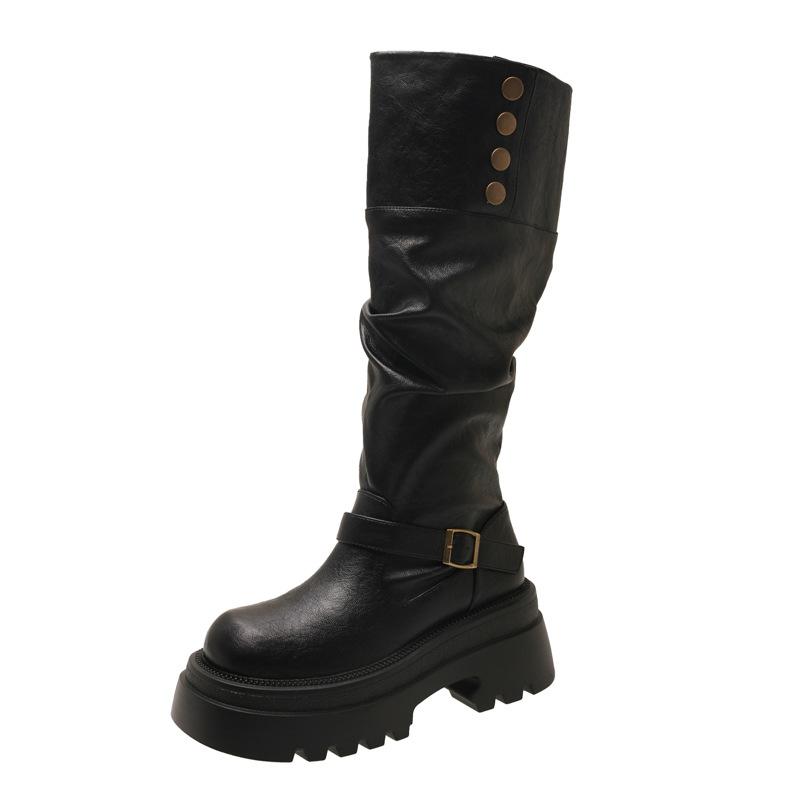 

Ретро жіноча мода не втомлюють ноги товста підошва збільшення зросту м які еластичні комфорт амортизація нековзкі повсякденні спортивні високі чоботи 35 чорний