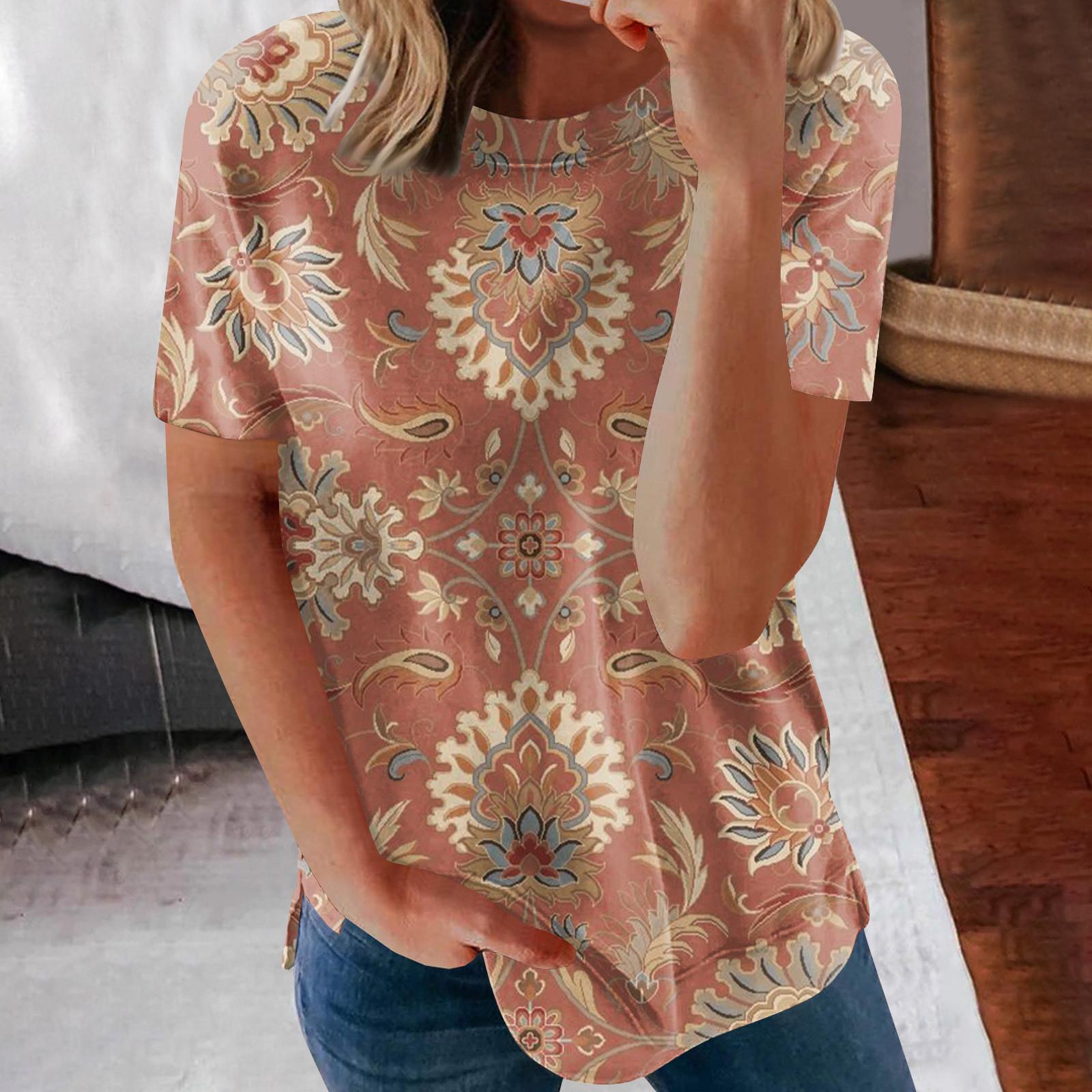 

Женские летние свободные топы с короткими рукавами и круглым вырезом в стиле ретро с короткими рукавами и принтом, женские летние футболки L