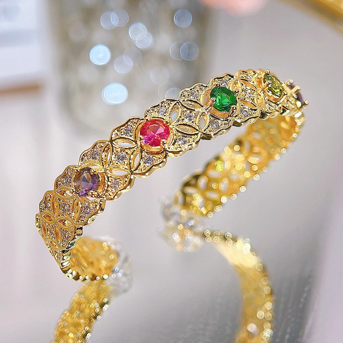 

CMM итальянский полый красочный кубический цирконий ретро дворец браслет золотой женский ювелирный подарок золотой