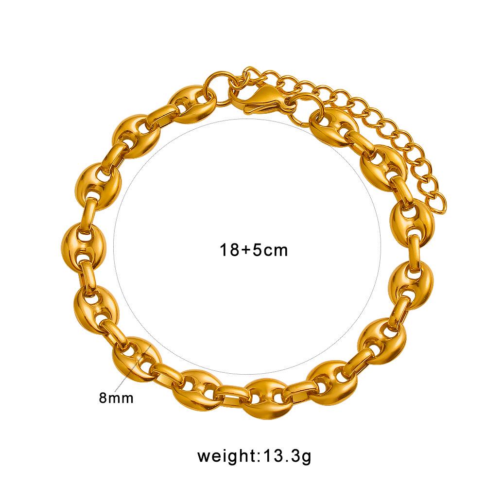 18K Coffee Bean Hip Hop Stainless Steel Necklace Bracelet