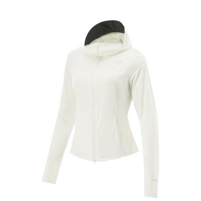 Li Ning Casaco com Capuz e Zíper Casual Confortável Simples Cor Sólida Versátil Feminino Off-White AFDVE40-7