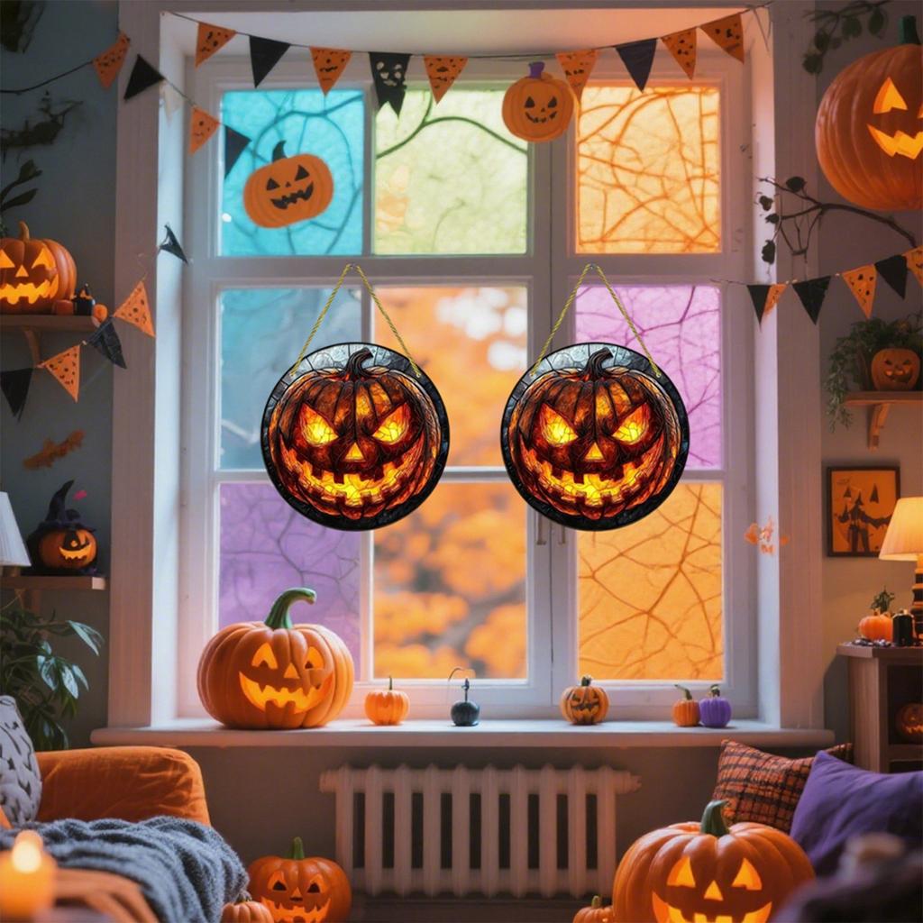 Halloween Pumpkin Suncatchers For Window,Glass Window Hangings,Hand-Painted Glass Panel Perfect For Home Décor