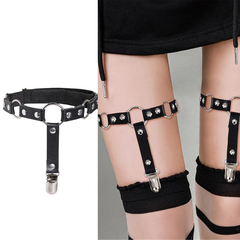 Dámské Harajuku Podvazky z Umělé Kůže Sladký JK Dívčí Podvazkový Pás na Nohu Punk Rock Protiskluzové Klipy Elastický Podvazkový Pás na Stehno