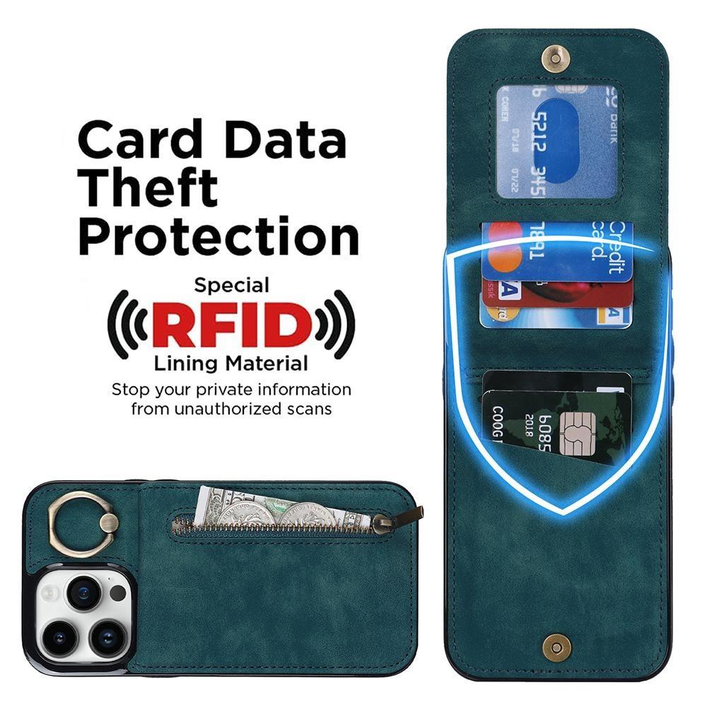 Plånbok Korthållare Flip 360° Ring Kickstand Dragkedja Läderfodral för iPhone 15 14 13 12 11 Pro Max XS MAX /Samsung S23 S22 S21 Ultra Plus A13 A14 A53