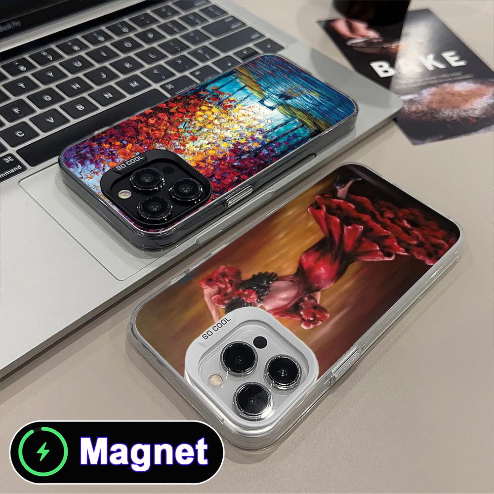 Abstract Oil Painting Phone Case for iPhone 17 16 15 14 13 12 11 Air Pro Max Plus Colorful Silver MagSafe Cover