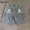 RogueWave American Style Harajuku Denim Shorts Printed Jeans Y2k Loose Casual Shorts