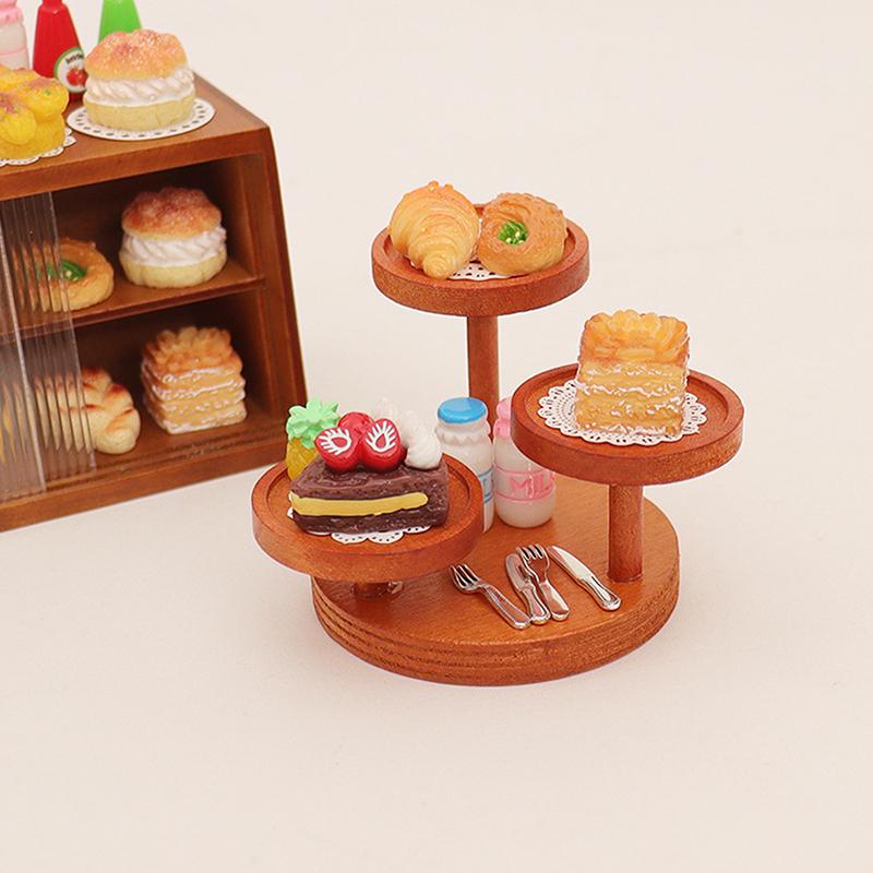 1/12 Dollhouse Multi-Layer Storage Rack Round Tray Rack Display Rack Doll Home Furniture Decor Toy