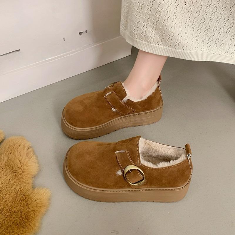 Fashion Platform Women's All-inclusive Velvet Insulation and Heightening Autumn and Winter 2025 New Mary Jane Cotton Shoes