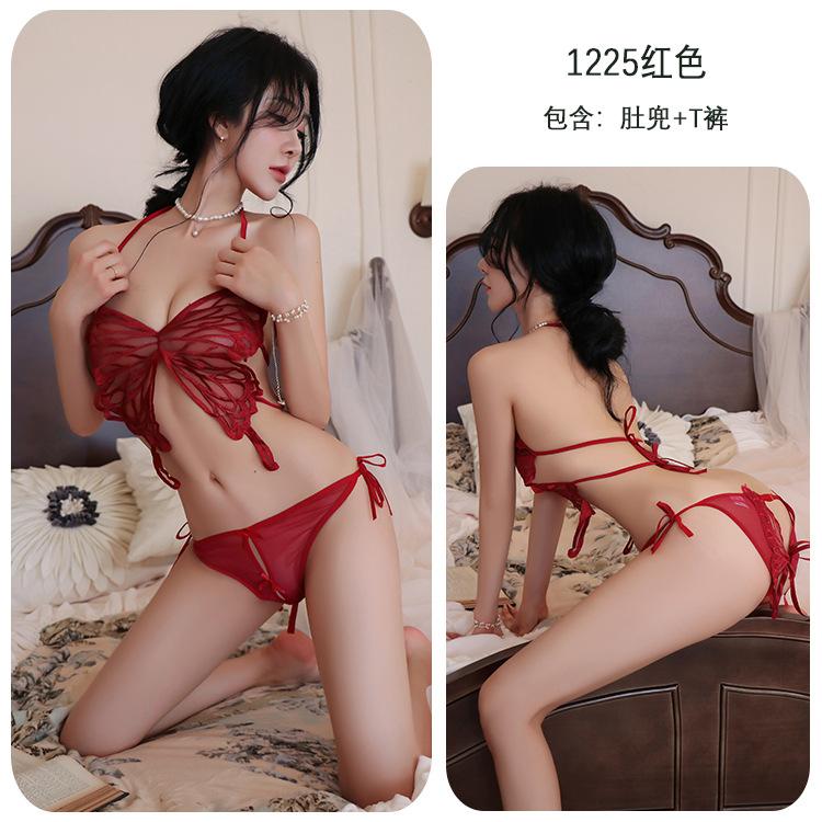 Sex Underwear Sexy Perspective Mesh Passion Butterfly Three-point Backless Open Gear Free Uniform