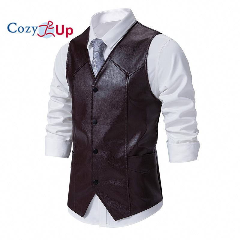 Vestă de motocicletă cu un singur piept pentru bărbați Cozy Up, vintage, cu decolteu în V
