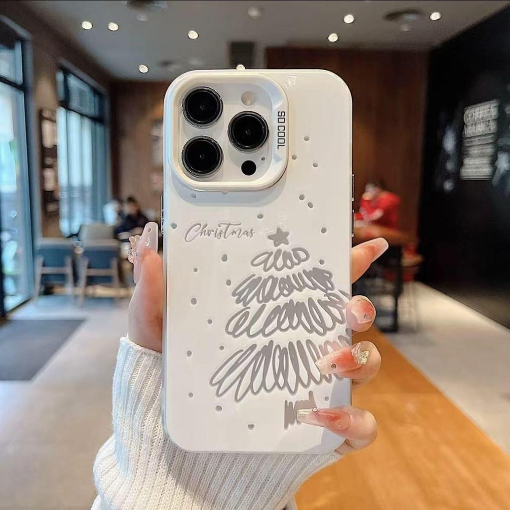 Christmas Line Drawing Phone Case for OPPO Find X9, A96, Realme 15, V28 - Silver Matte