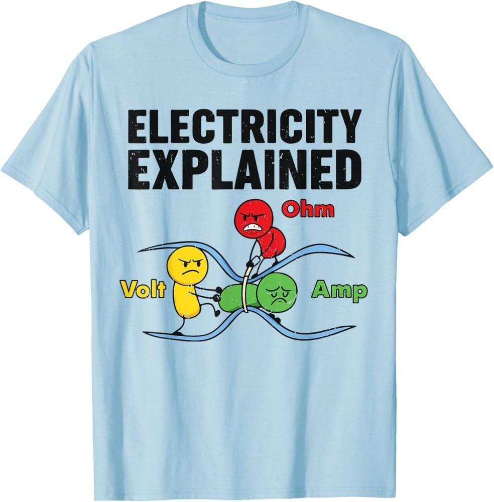 Электричество Объяснено Смешной Гикский Каламбур Физический Юмор Научная Футболка 2XL