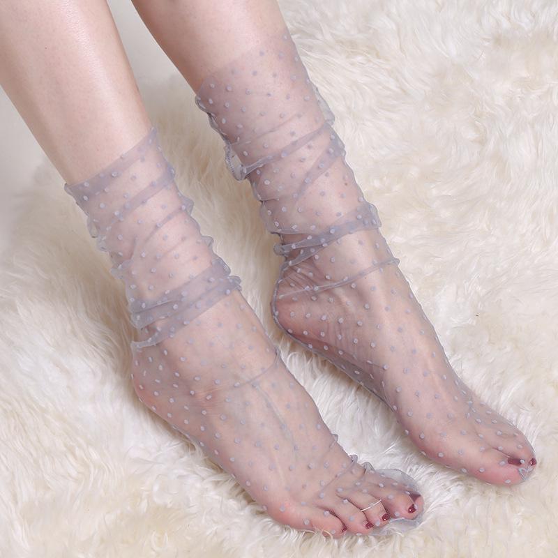 Lace Polka Dot Mesh Mid-Calf Socks - Ultra-Thin, Transparent Invisible Summer Style for Women